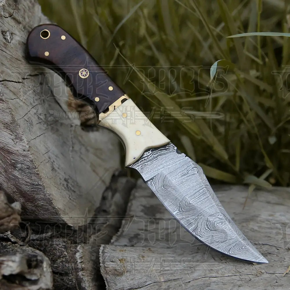 10” Custom Hand Forged Damascus Steel Full Tang Hunting Knife - Wood & Bone Handle H-026