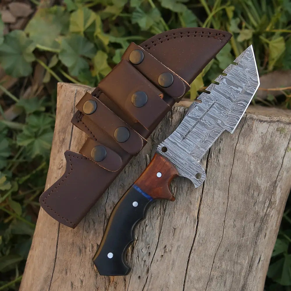 10”Custom Hand Made Forged Damascus Steel Tracker Camping Knife With Resin & Wood Handle