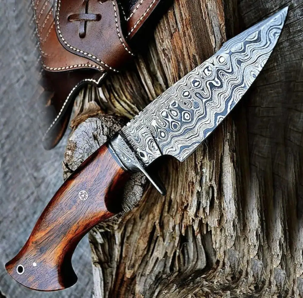 10”Custom HANDMADE FORGED DAMASCUS Steel Hunting Knife W/ Wood & Guard Handle WH 8766