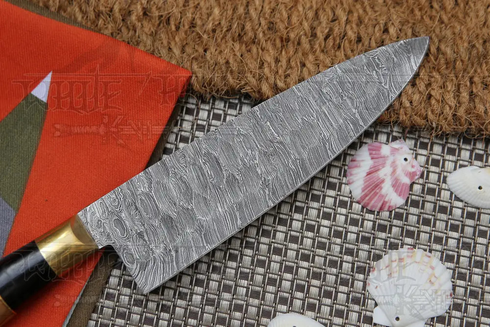 13" Handmade Santoku Damascus Chef Knife Buffalo Horn with Olive Wood Handle