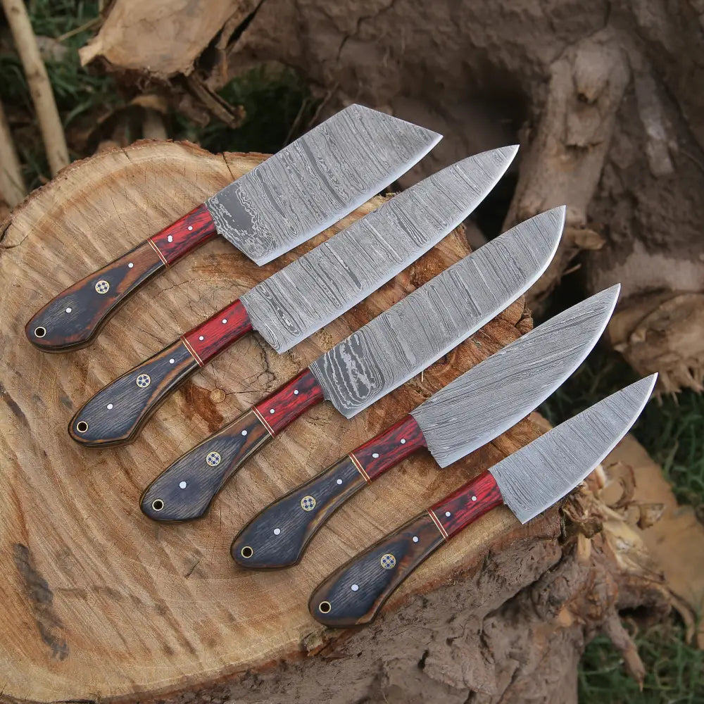 5 Pieces Custom Handmade Damascus Steel Chef Set - 5 Piece Kitchen Knives Set