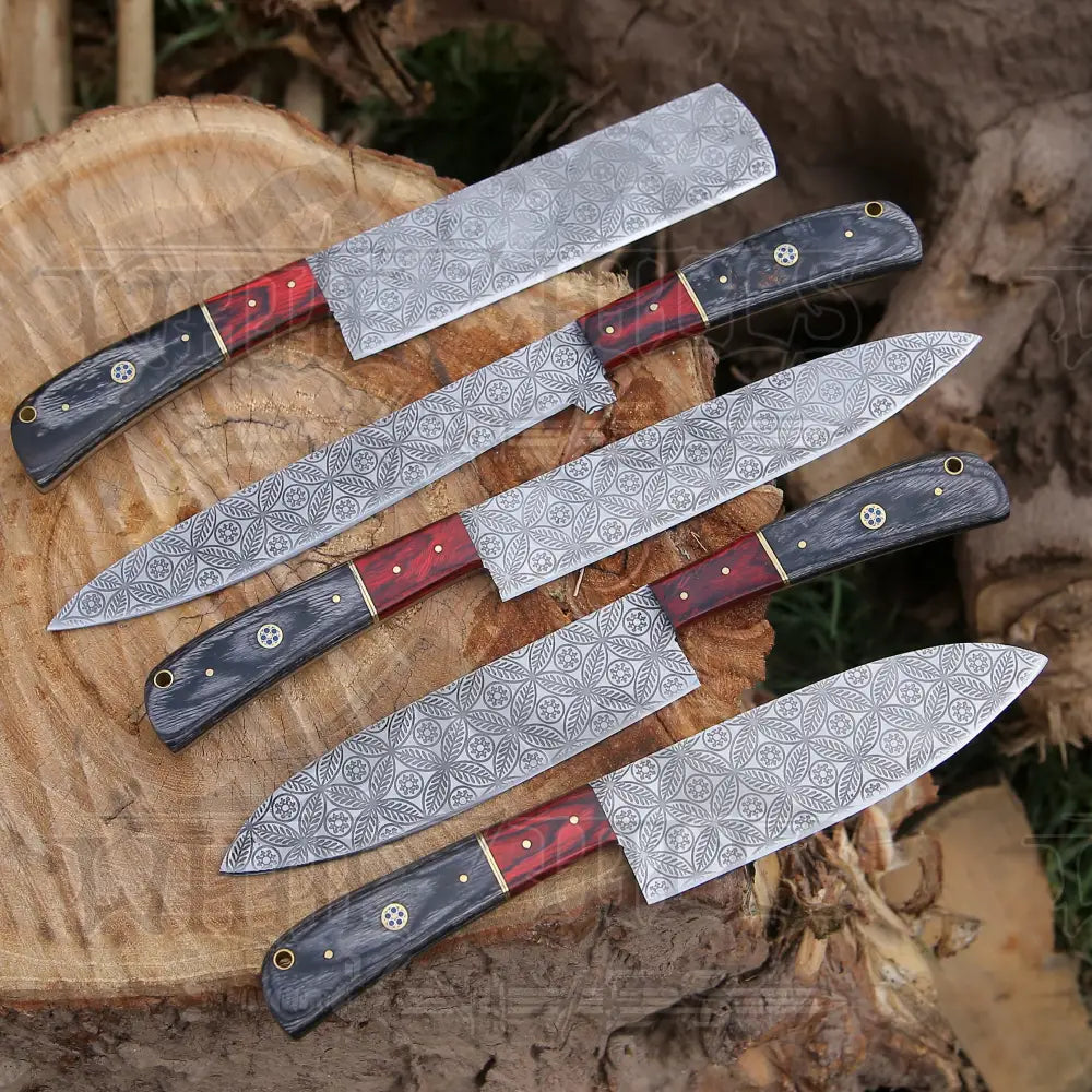 5 Pieces Handmade J2 Steel Chef Set - 5 Piece Best Kitchen Knives Set