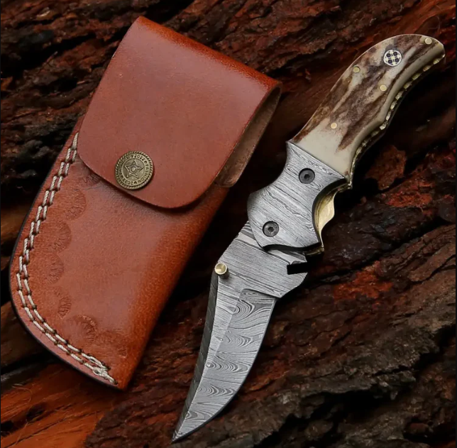 7-inch handmade forged Damascus pocket folding knife