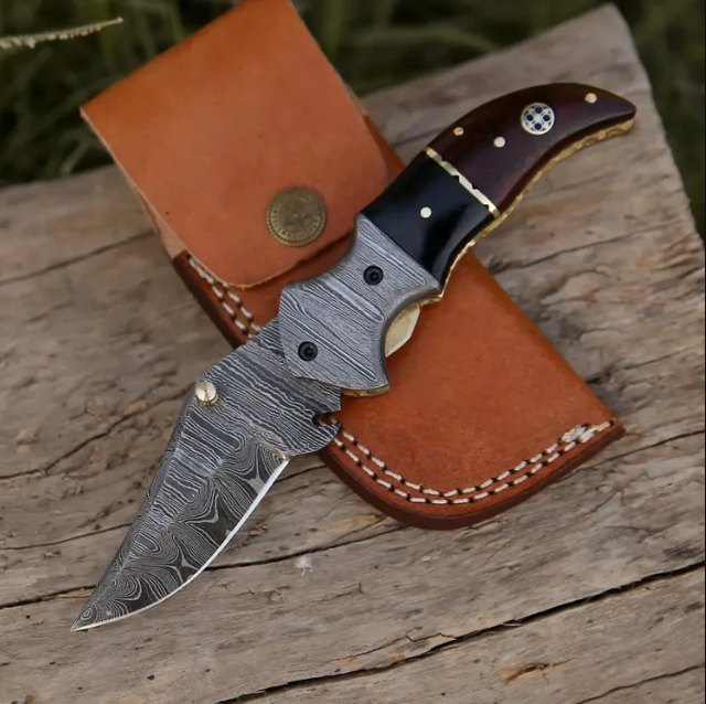 7-inch handmade forged Damascus pocket folding knife  