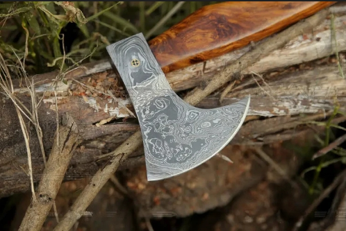 Damascus Viking Axe, Damascus Steel Axe with Leather sheath, Darkwood handle axe/ Viking Damascus axe, Camp axe