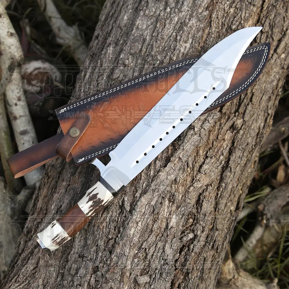 Bowie Knife - Handmade D2 Bowie Knife Steel Hunting Fix Blade - Stag Antler & Wood Handle