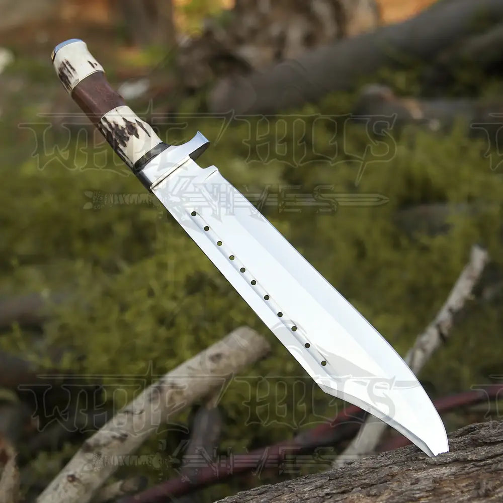 Bowie Knife - Handmade D2 Bowie Knife Steel Hunting Fix Blade - Stag Antler & Wood Handle