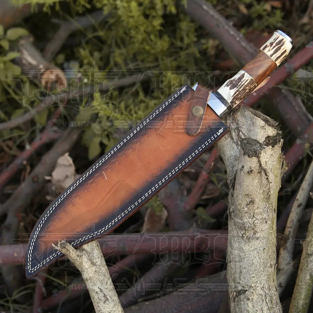 Bowie Knife - Handmade D2 Bowie Knife Steel Hunting Fix Blade - Stag Antler & Wood Handle