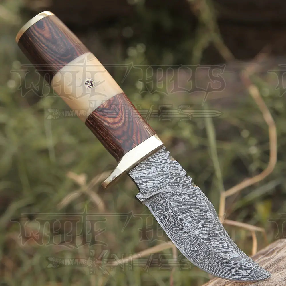 CUSTOM HANDMADE FORGED DAMASCUS Steel Hunting Knife W /Wood & camel bone Handle