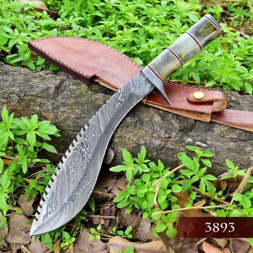 Custom Handmade Forged Damascus Steel Survival Hunting Bushcraft Kukri Knife EDC 12” With Camel Bone Handle WH 3893