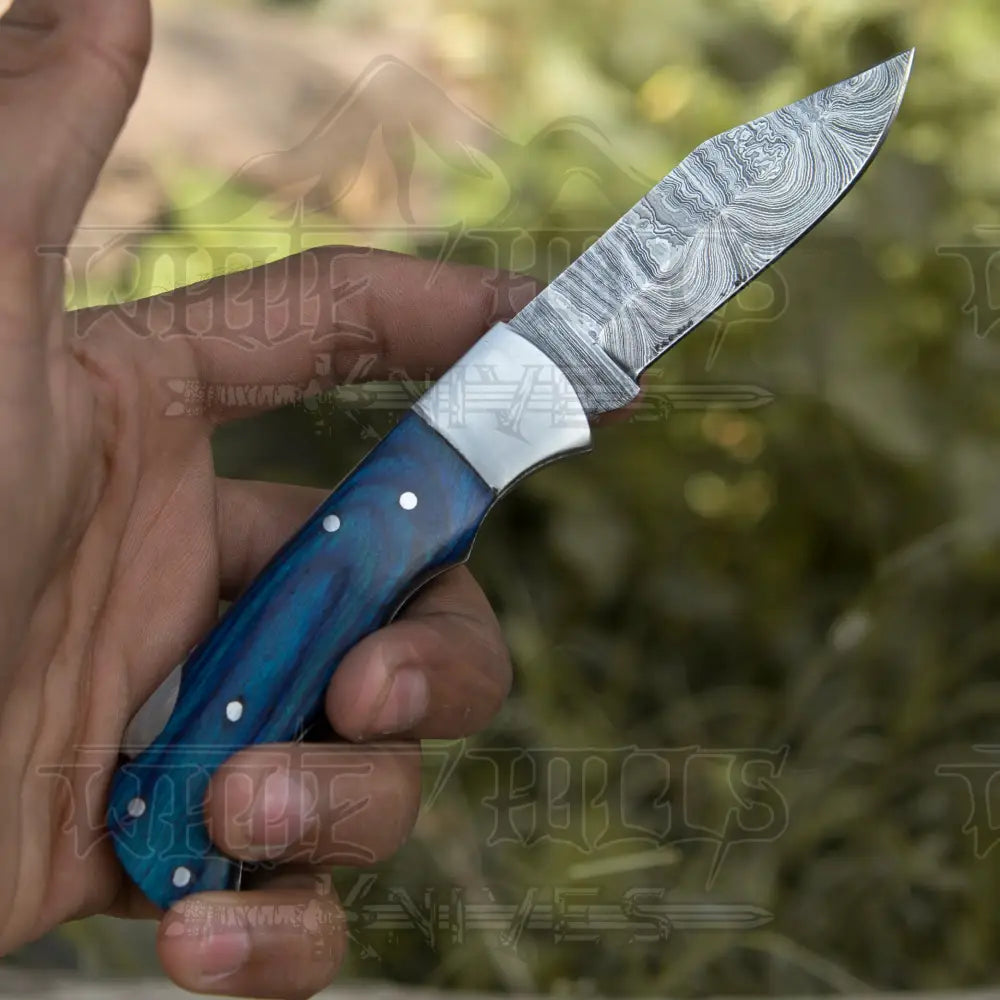 Handmade Damascus Rose Pocket Knife - 6.5'' Back Lock Folding and Camping Knife with Wood Handle