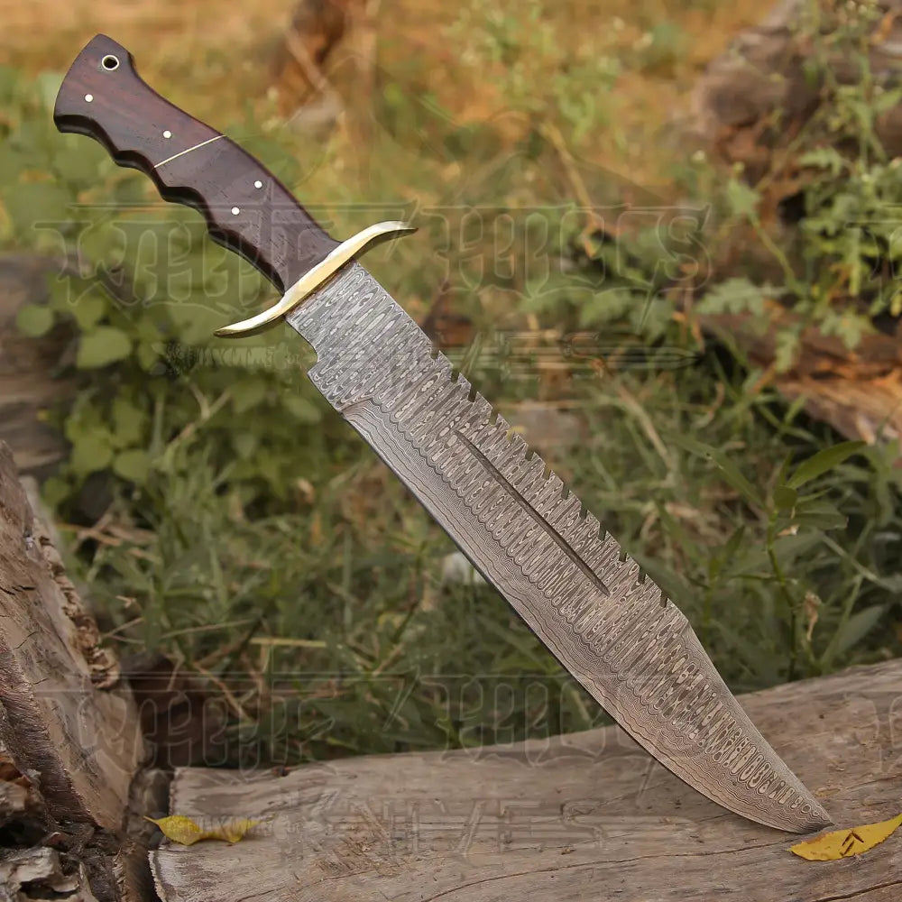 Handmade Forged Damascus Steel Hunting Bowie Rambo Knife With Wood Handle WH 4409