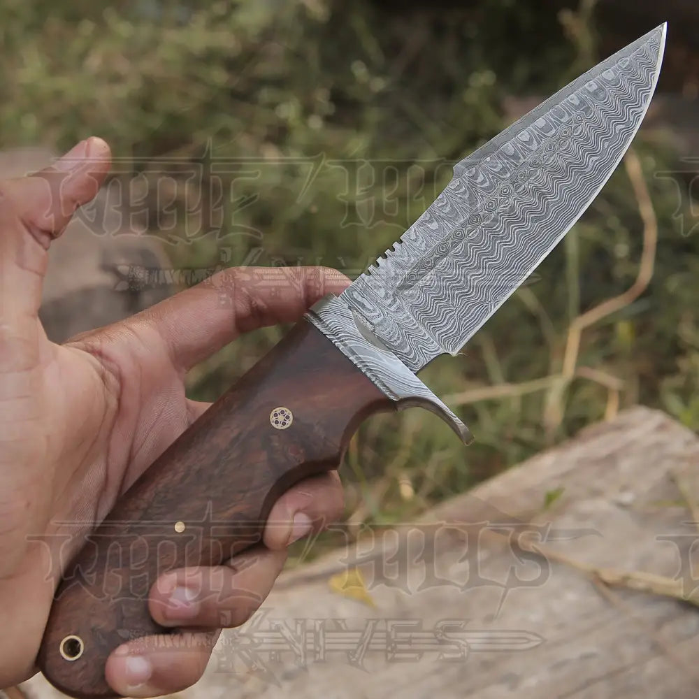 Handmade Hunting Bushcraft Knife Forged Damascus Steel Survival EDC 10” With Wallnut Wood Handle