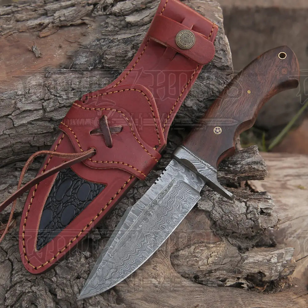 Handmade Hunting Bushcraft Knife Forged Damascus Steel Survival EDC 10” With Wallnut Wood Handle