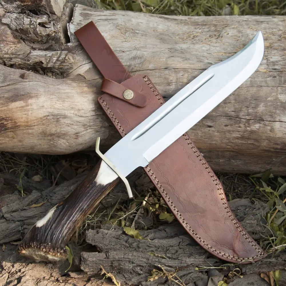 EDC HANDMADE D2 Steel Hunting Bowie Survival Knife Deer Crown Stag Antler Handle WH 4403