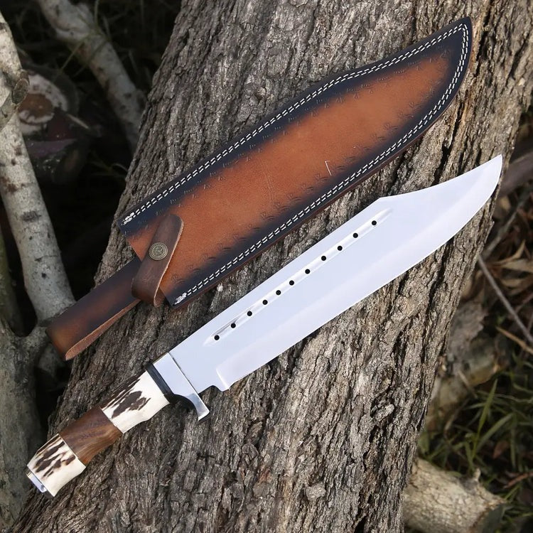 Bowie Knife - Handmade D2 Bowie Knife Steel Hunting Fix Blade - Stag Antler & Wood Handle