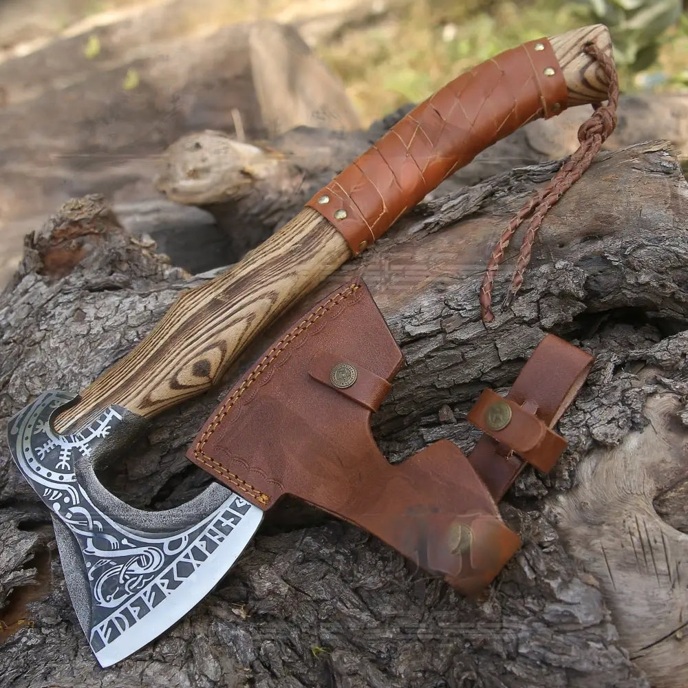 Hand Forged Bearded Axe, Viking Axe with Dark Wood Shaft X800-19