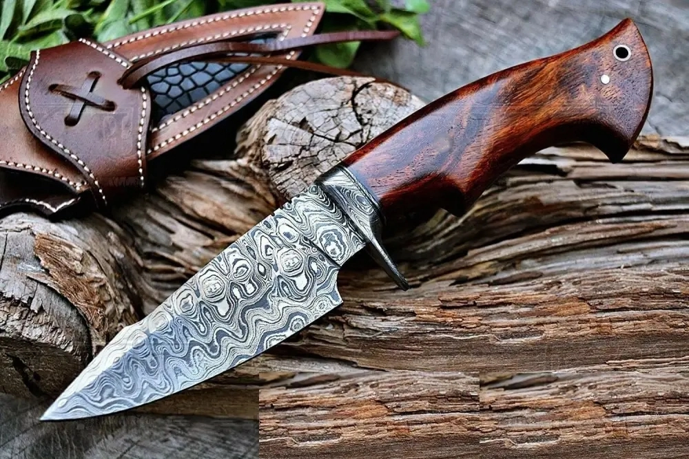 10”Custom HANDMADE FORGED DAMASCUS Steel Hunting Knife W/ Wood & Guard Handle WH 8766