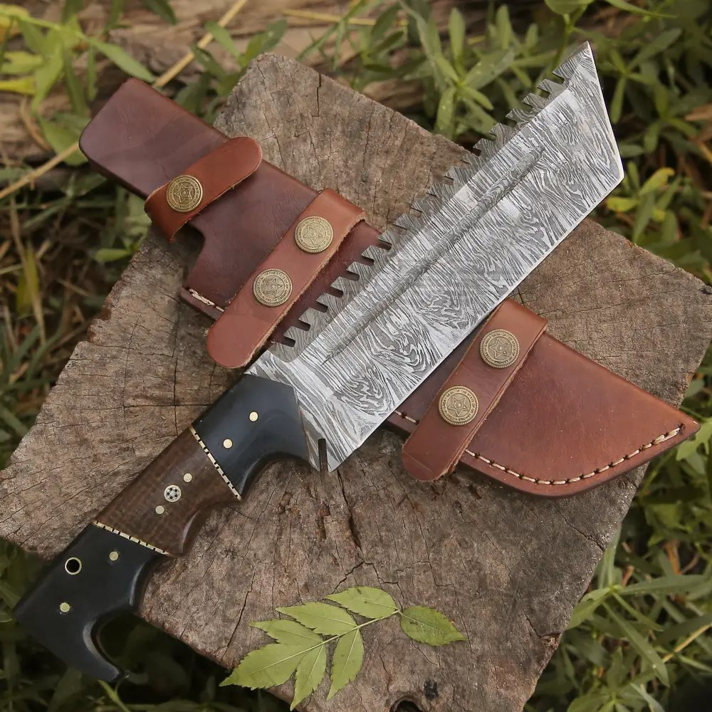 Custom HANDMADE FORGED DAMASCUS Steel Camping Tracker Fix Blade Knife Full Tang WH 4393