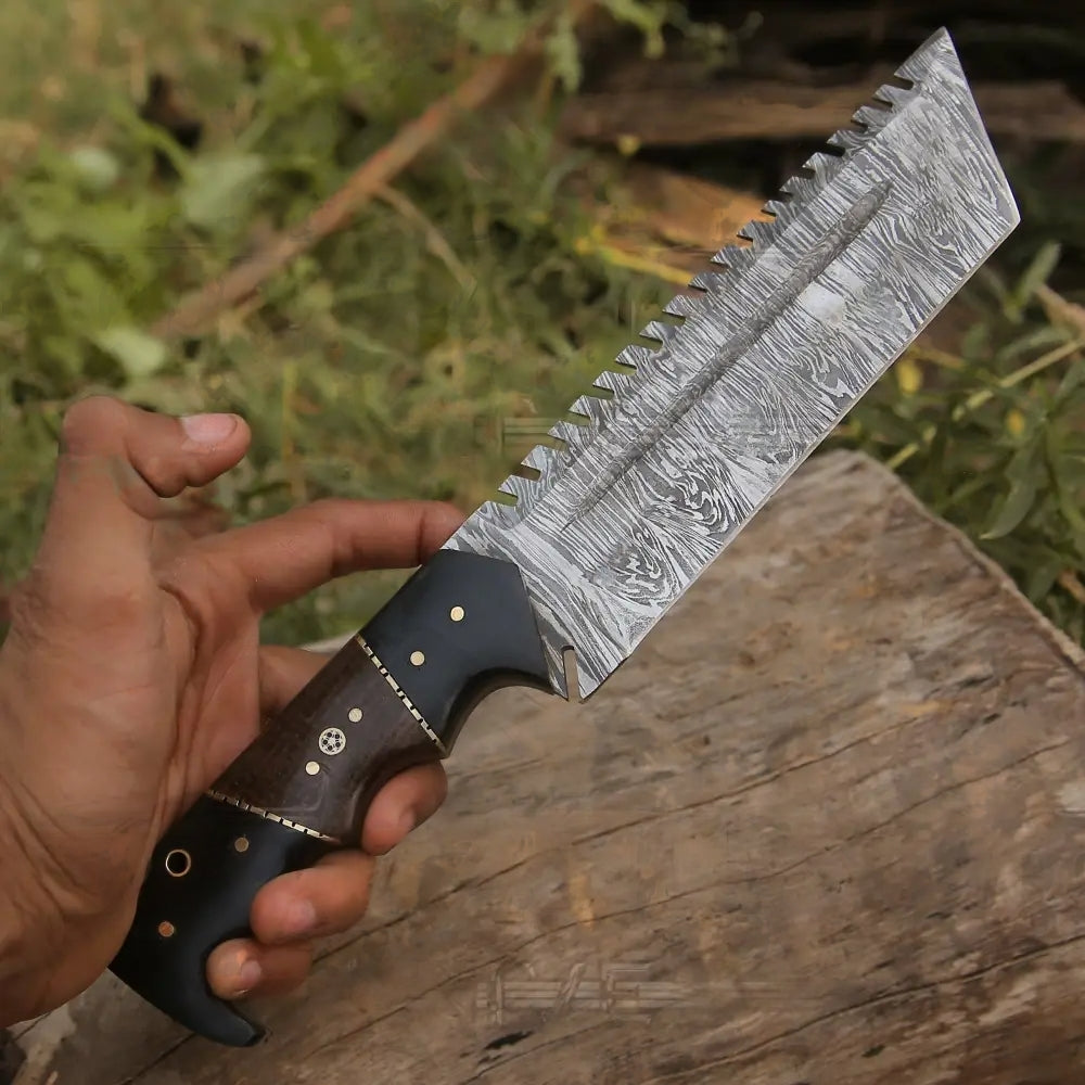 Custom HANDMADE FORGED DAMASCUS Steel Camping Tracker Fix Blade Knife Full Tang WH 4393