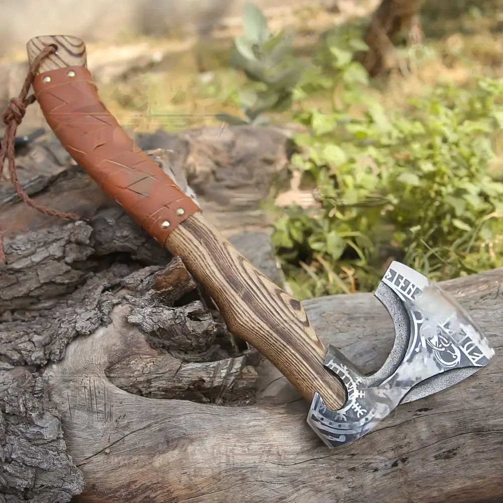 Hand Forged Bearded Axe, Viking Axe with Dark Wood Shaft X800-19