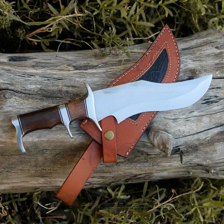 Bowie Knife - Handmade Fix Blade Hunting Knife - Semi Stainless Steel - Rose Wood Handle