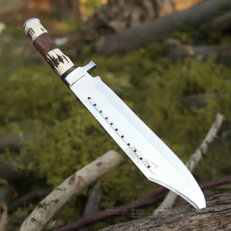 Bowie Knife - Handmade D2 Bowie Knife Steel Hunting Fix Blade - Stag Antler & Wood Handle