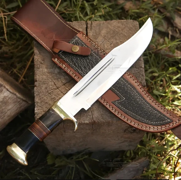 Bowie Knife - Handmade D2 Bowie Knife Steel Hunting Fix Blade - Bull Horn & Leather Handle