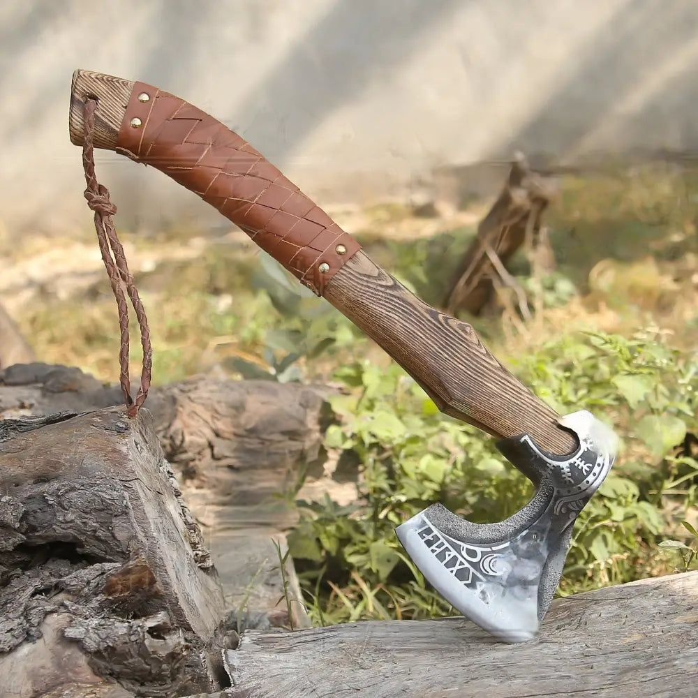 Hand Forged Bearded Axe, Viking Axe with Dark Wood Shaft X800-19