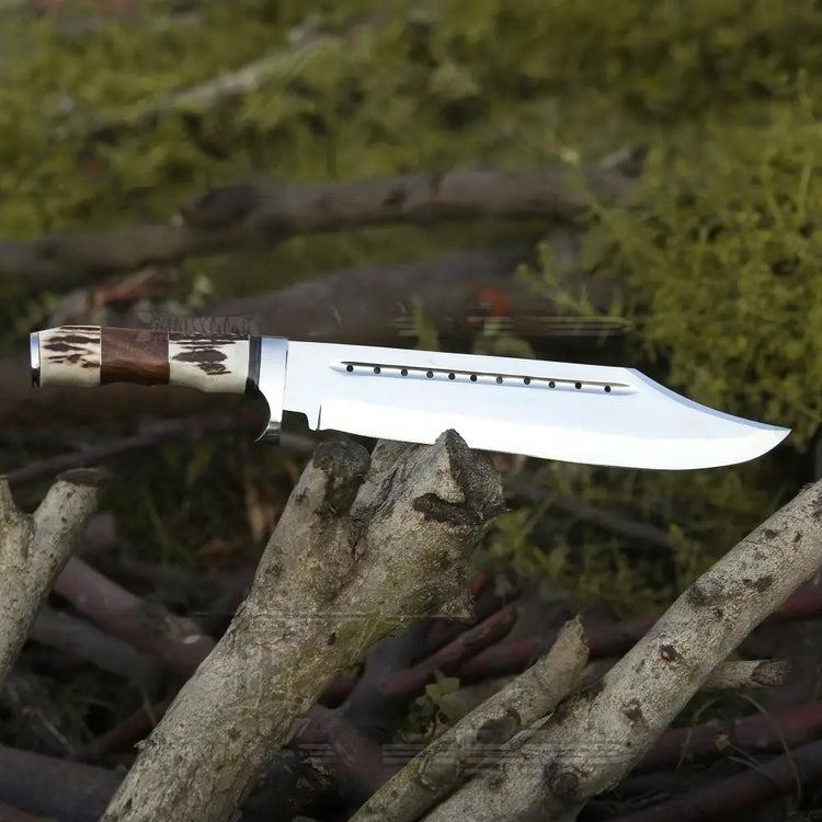 Bowie Knife - Handmade D2 Bowie Knife Steel Hunting Fix Blade - Stag Antler & Wood Handle