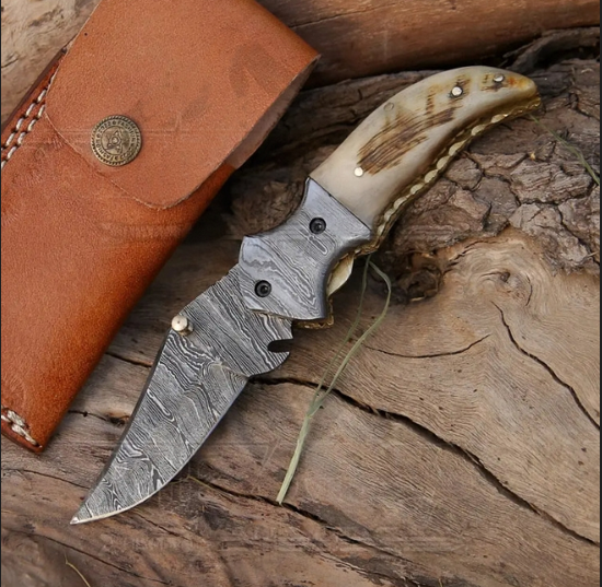 handmade forged Damascus Pocket Folding Knife