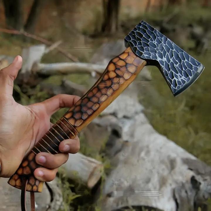 Small Viking Axe - Forged Carbon Steel with Ash Wood Burned Handle - Viking Axe X-101