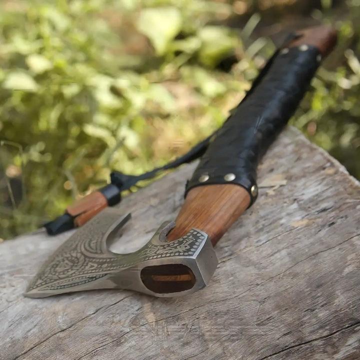 Compact wood axe with durable ash wood shaft
 