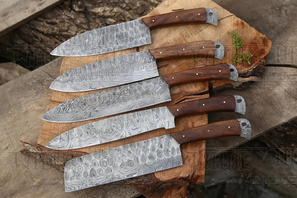 The Black Rose | Damascus 5 Piece Chef Knife Set & Leather Roll