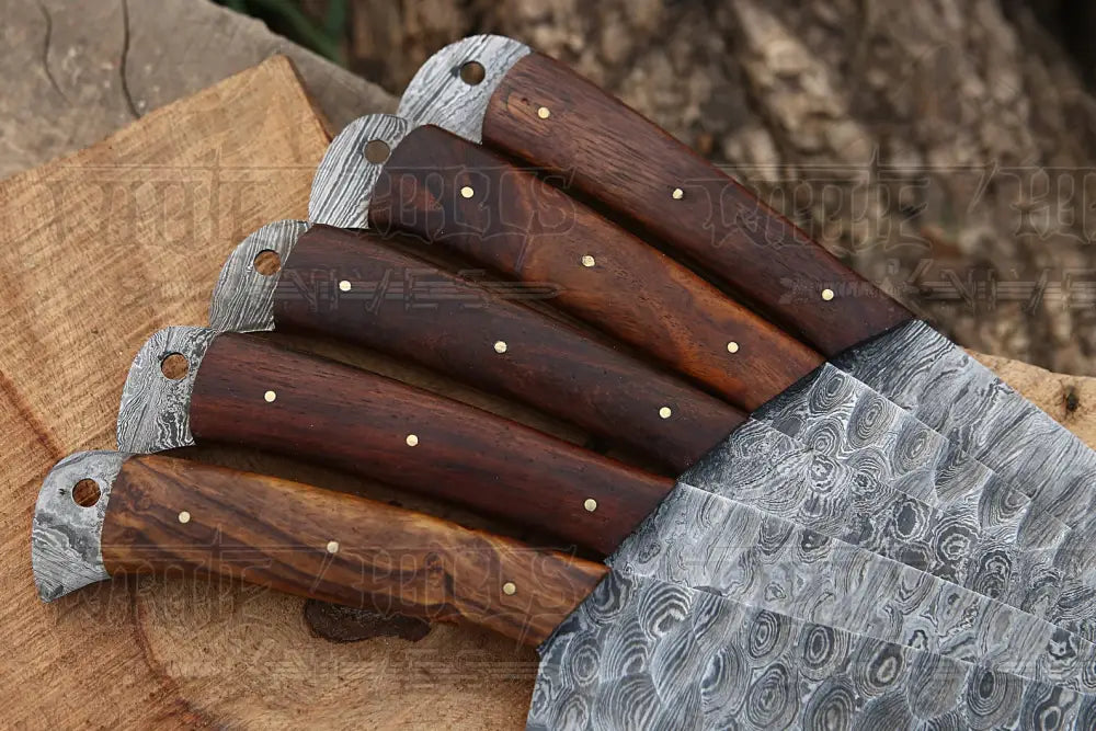 The Black Rose | Damascus 5 Piece Chef Knife Set & Leather Roll