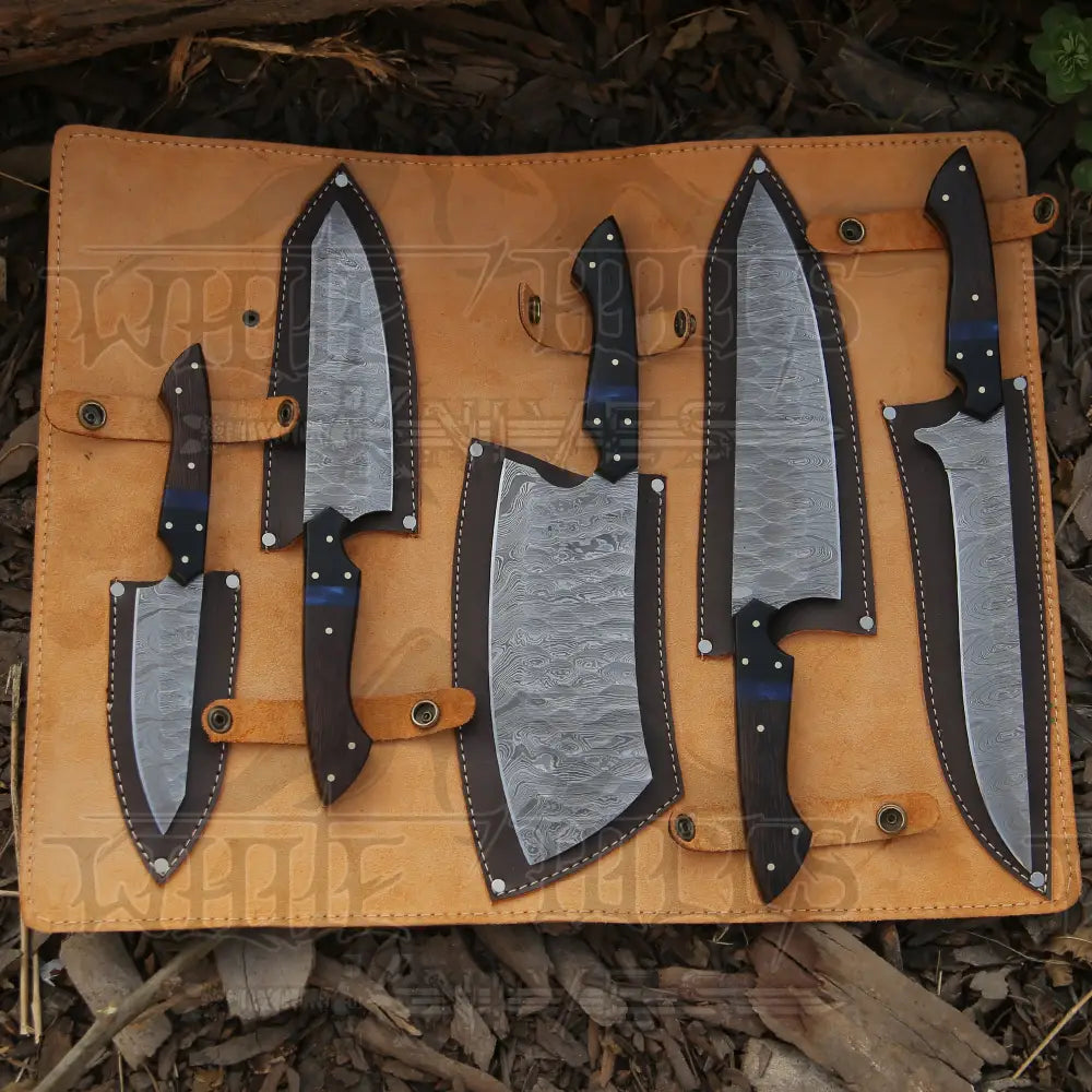 The Orchid - Handmade Damascus Chef Knife Set - 5 Pieces Forged Kitchen Knife Set