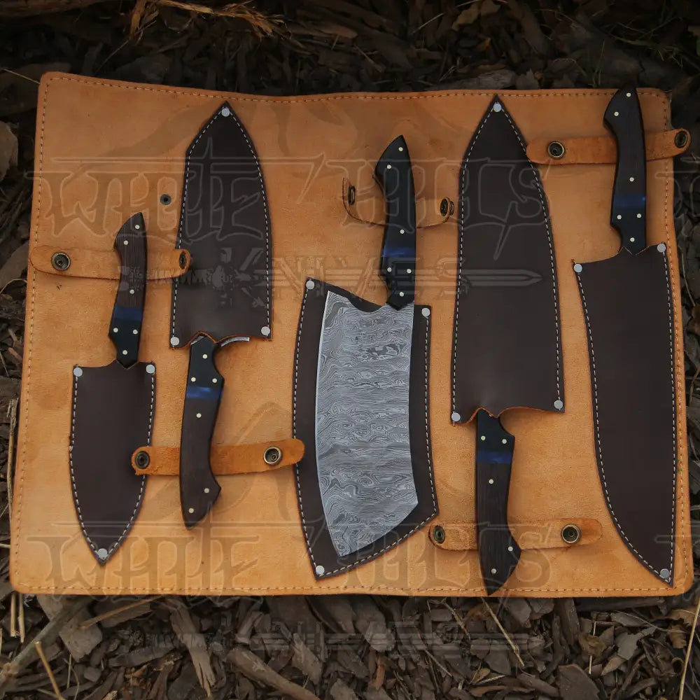 The Orchid - Handmade Damascus Chef Knife Set - 5 Pieces Forged Kitchen Knife Set