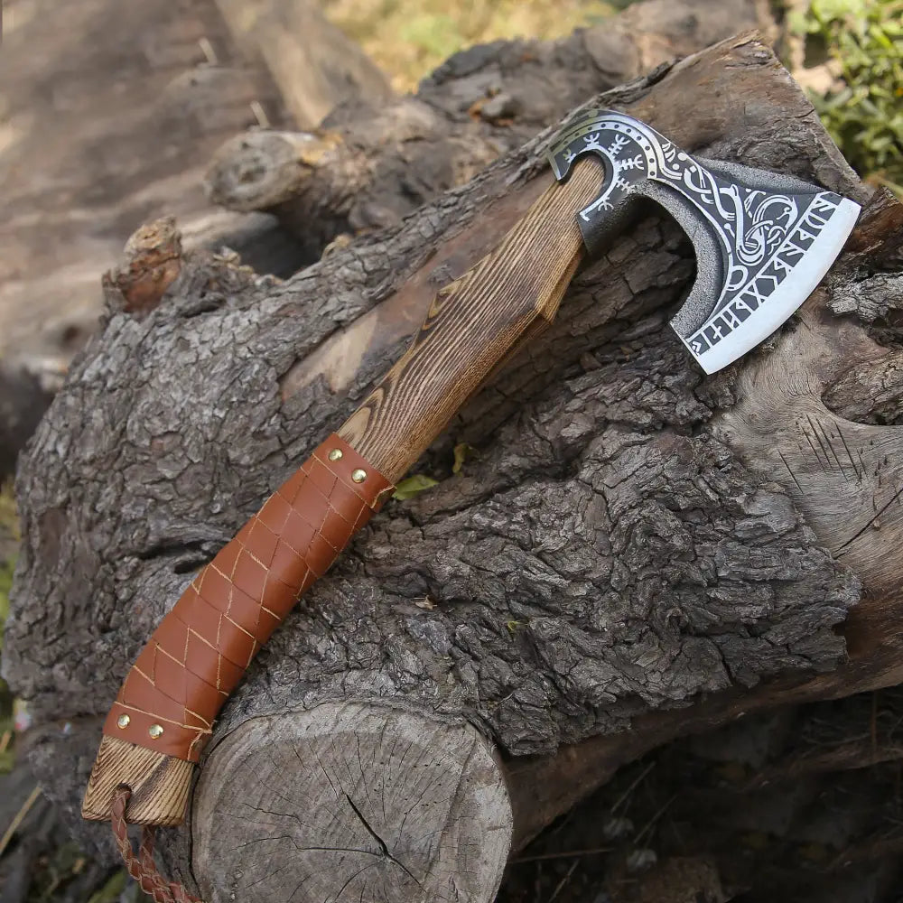 Hand Forged Bearded Axe, Viking Axe with Dark Wood Shaft X800-19