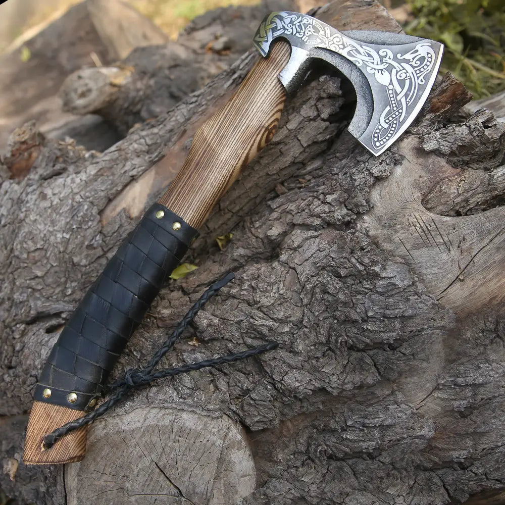 Viking Bearded Axe, Viking Axe With Dark Wood Shaft X801-19